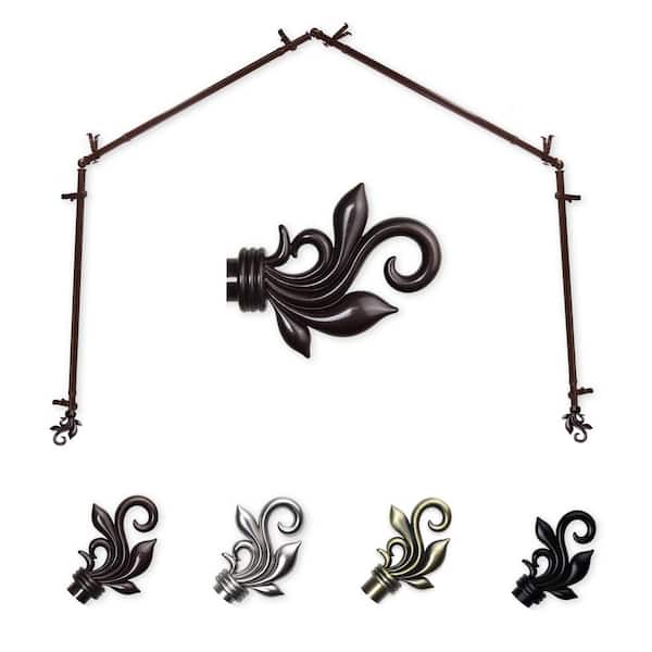 EMOH 13/16" Dia Adjustable 4-Sided Bay Window Curtain Rod 28 to 48" (each side) with Andrea Finials in Cocoa