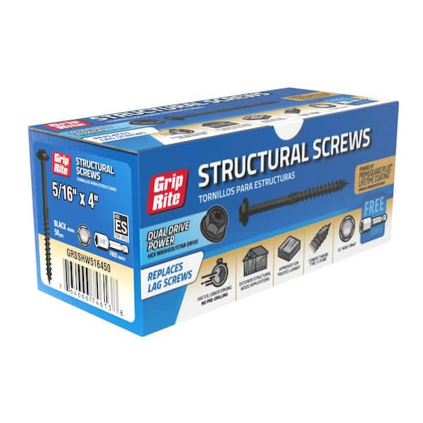 5-Pack 5/16 in. x 4 in. Hex Drive Hex Head Structural Screws 50 Per Box/250-Piece