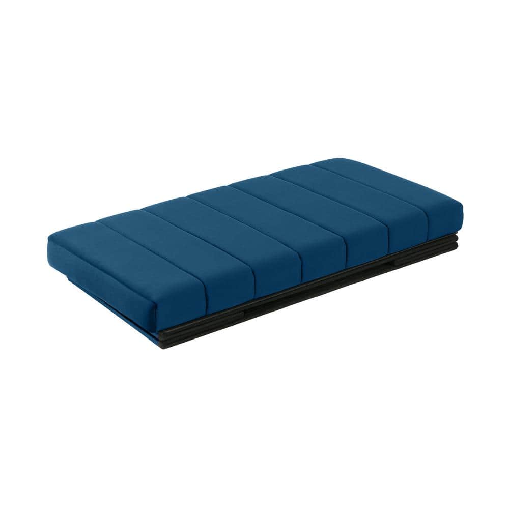 Blue Velvet Tufted Storage Trunk Ottoman, 30 Inch