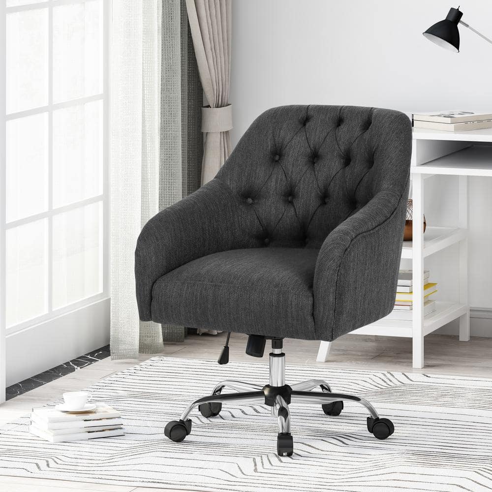 Charcoal Fabric Tufted Swivel Office Chair with Silver Chrome Base