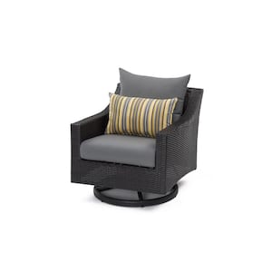 Deco Wicker Motion Outdoor Lounge Chair with Sunbrella Charcoal Gray Cushions (2-Pack)