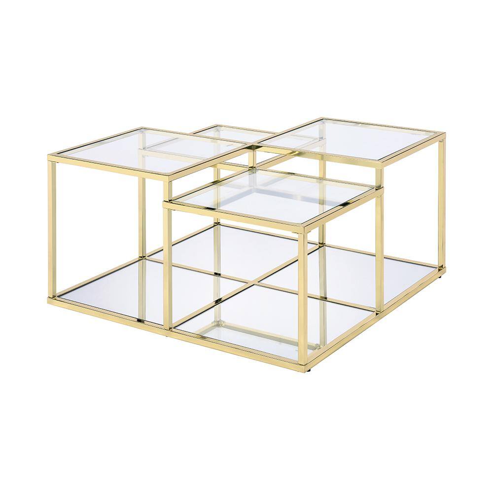 34" Clear Glass and Gold Square Coffee Table