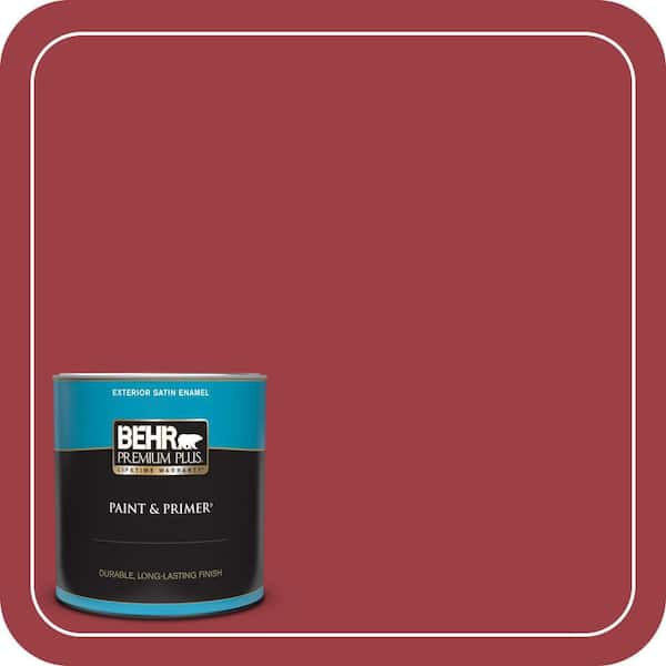 BEHR PREMIUM PLUS 1 qt. #QE-06 Reddest Red Satin Enamel Exterior Paint & Primer