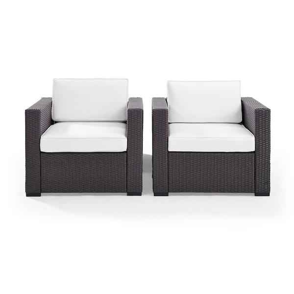 CROSLEY FURNITURE Biscayne 2 Piece Wicker Outdoor Seating Set with White Cushions