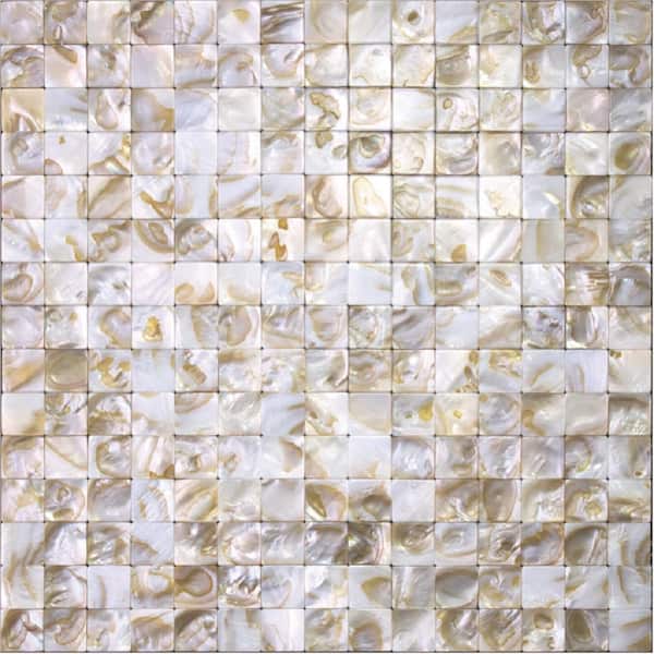Apollo Tile Beige and White 4 in. x 0.07 in. Polished Natural Shell Square Wall Mosaic Tile Sample (0.13 sq. ft./Piece) (1-pack)
