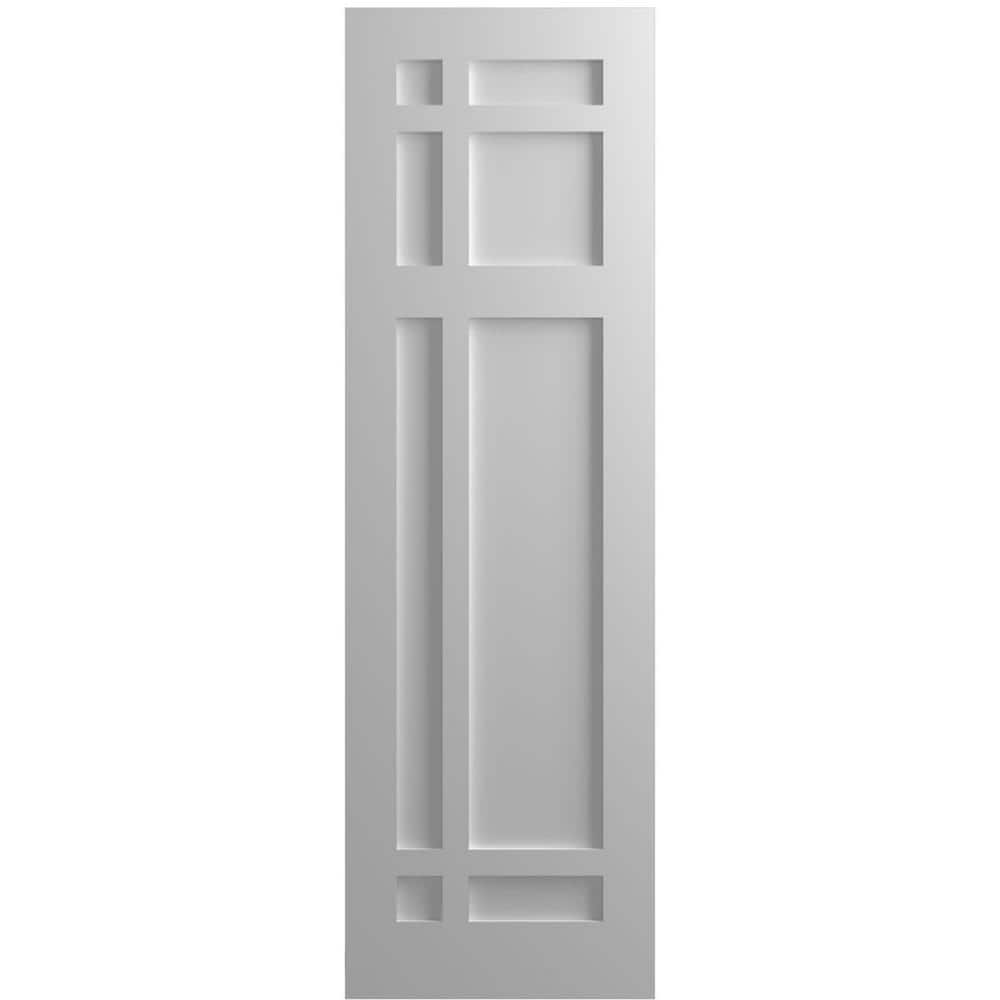 Primed Gray PVC Mission Style Fixed Mount Shutters, 12"W x 35"H