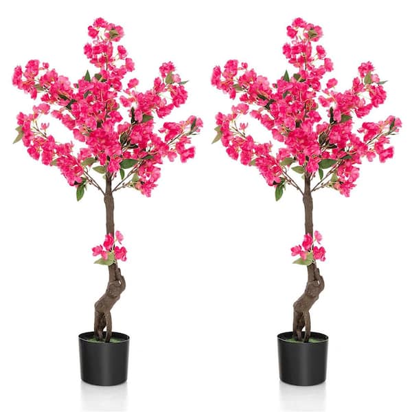 Costway 41 in. Height Green Artificial Plum Blossom Tree with 92-Flowers and Realistic Trunk Indoor