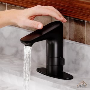 Sensor Touchless Single Handle Single Hole Vanity Sink Bathroom Faucet with Adjust Temperature in Matte Black