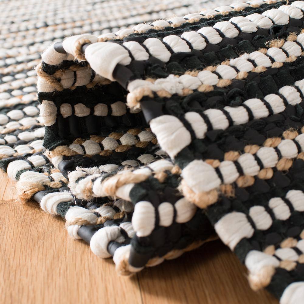 Handmade Black and Multi Leather Stripe Area Rug