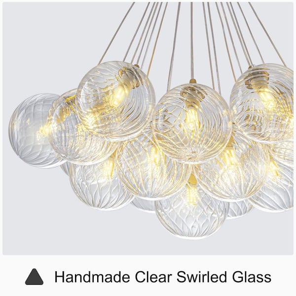 GoYeel Bublume 19-Light Gold Modern Glam Clear Swirled Glass