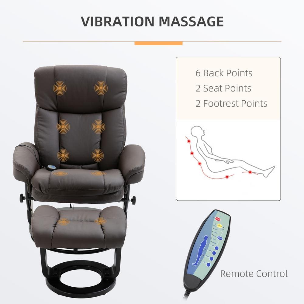 Outdoor PU Leather Massage Recliner Chair with Ottoman, Metal Frame and 10 