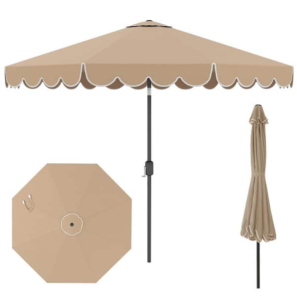 10 ft. Steel Market Push Button Tilt Patio Umbrella with Crank Tilt Adjustment in Coffee