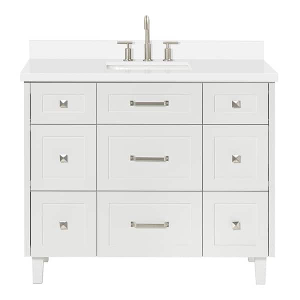 Monroe 42 in. Single Sink Freestanding Bathroom Vanity in White with Pure White Quartz Top