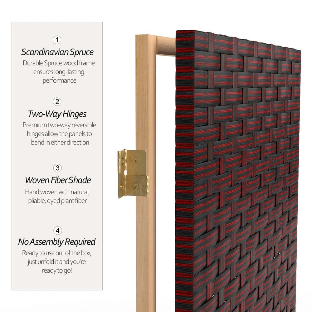 Red and Black 7 Ft Tall Woven Fiber 8-Panel Room Divider