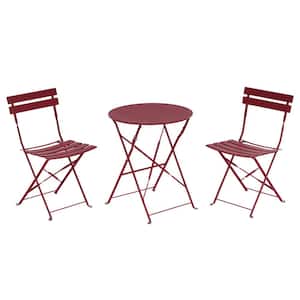 3-Piece Metal Outdoor Bistro Set, Foldable Patio Table and Chairs, Red