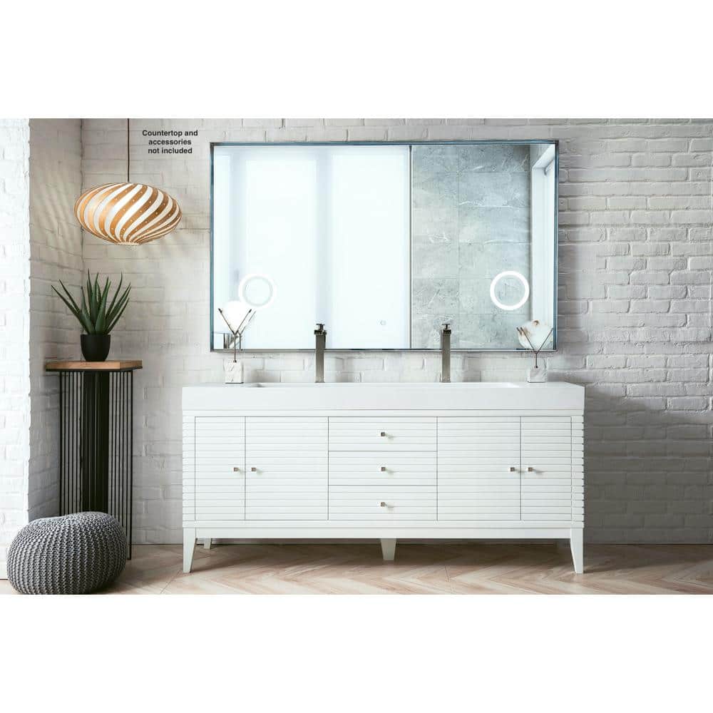 Glossy White Double Vanity Base with Soft-Close Hinges