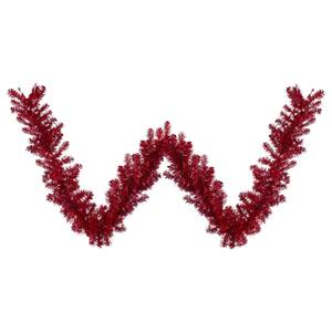 9 ft. x 12 in. Metallic Red Unlit Tinsel Artificial Christmas Garland
