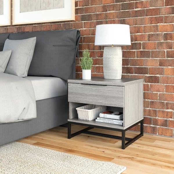 Boyd Sleep Catania 1-Drawer Modern Gray Nightstand with Storage Shelf - Small Space Design