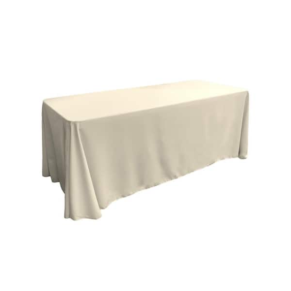 90 in. x 156 in. Ivory Polyester Poplin Rectangular Tablecloth