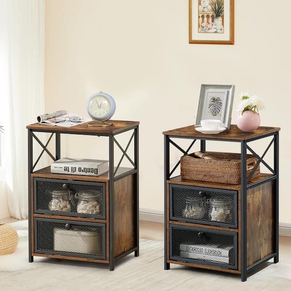 VECELO Modern Brown Nightstands (Set of 2) with Drawers Versatile End Tables for Bedroom, Living Room or Office – Easy Assembly