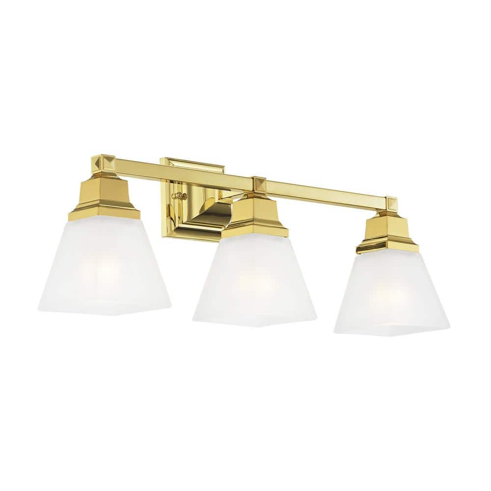 Polished Brass 3-Light Vanity with Etched Opal Glass