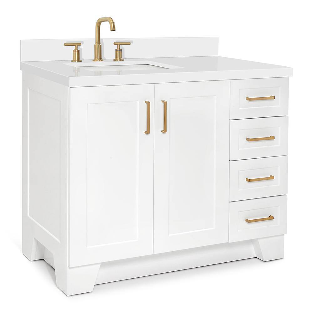 Taylor 43" White Quartz Single Sink Bathroom Vanity with Brass Hardware