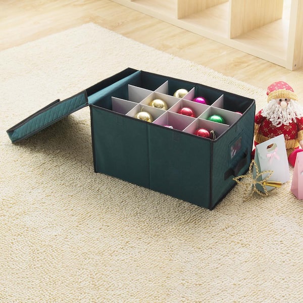 Elf Stor Green Christmas Ornament Storage Chest Holds 24 Balls w/ 4 Dividers