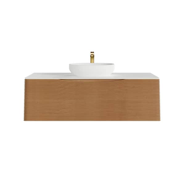 Eviva Leah 44 in. Single Sink Floating Medium Oak Bath Vanity with White Solid Surface Top (Assembled)