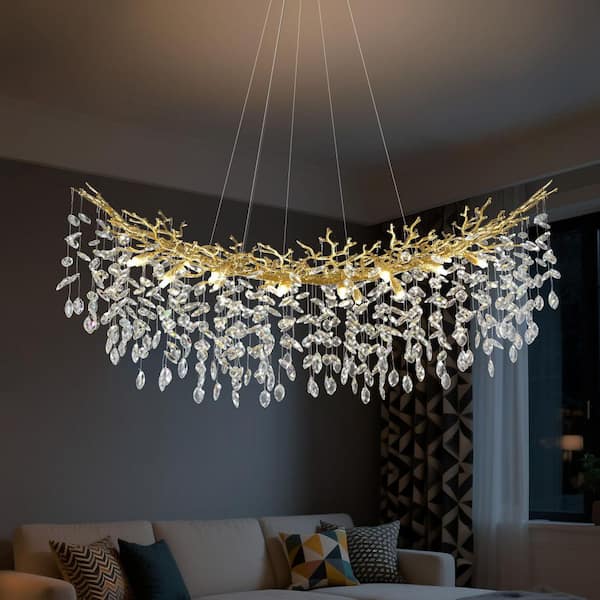16-lights 55 in. Large Gold Tree Branch Crystal Chandelier,K9 Crystal Chandelier for Kitchen Island,Living Room, Bedroom