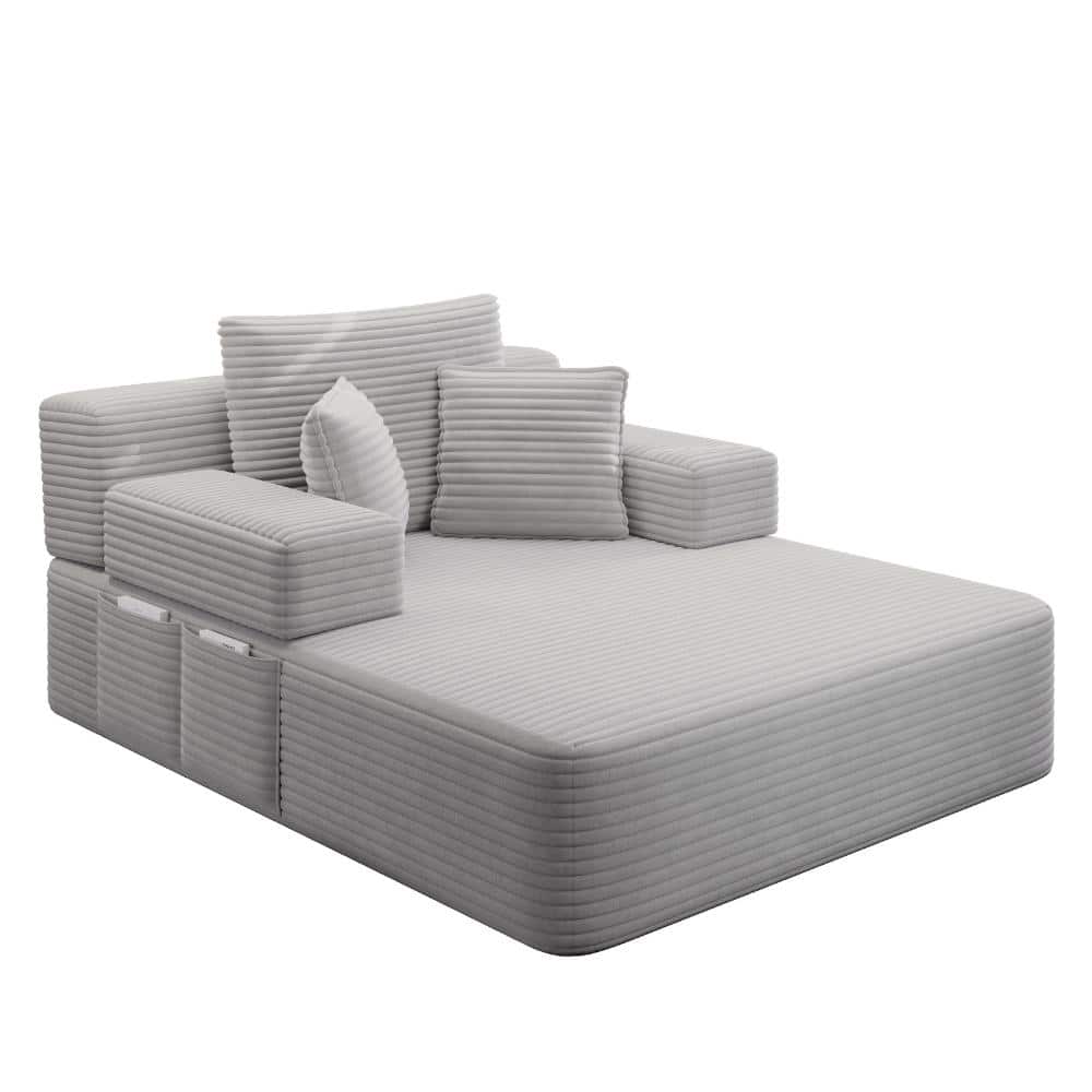 48.5 in. Light Grey Plush Corduroy Chaise Lounge with 3 Pillows, Convertible Sofa Bed with Storage Pocket for Small price history on PriceWatchPro
