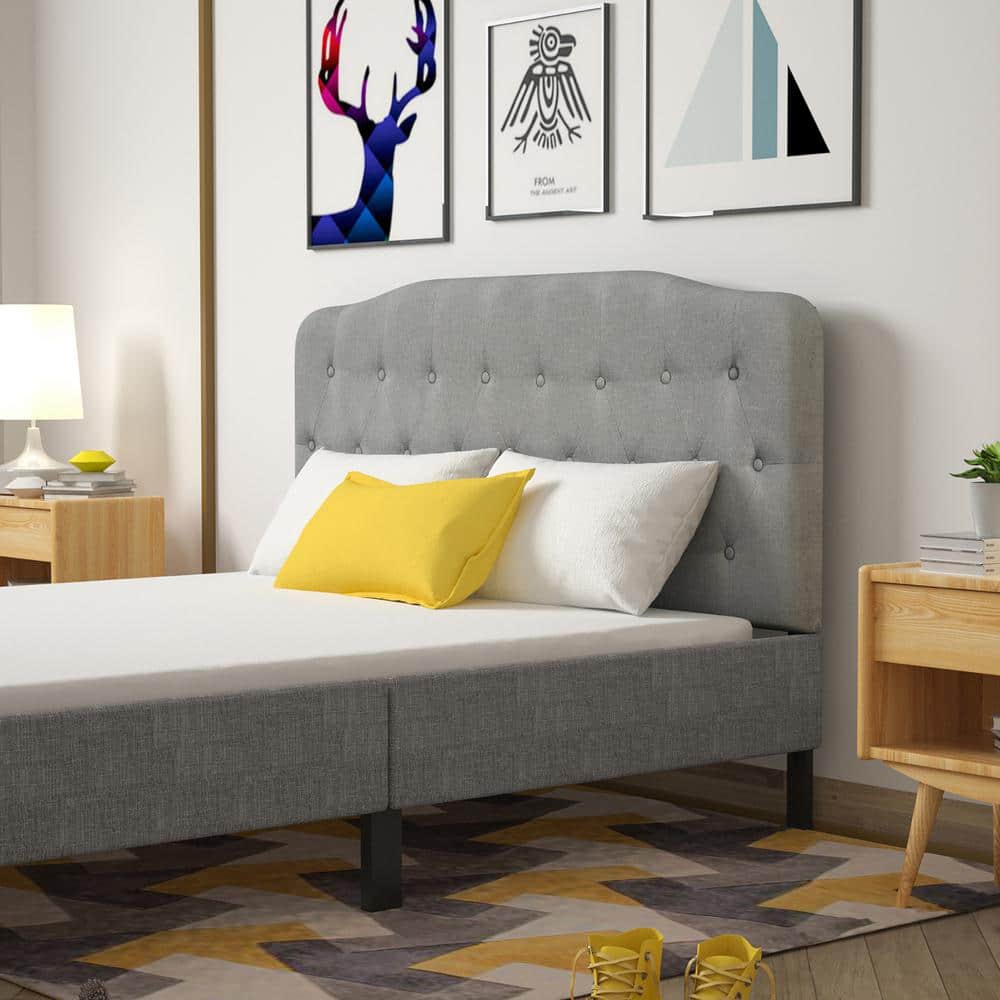 Light Gray Queen Upholstered Tufted Headboard with Adjustable Heights