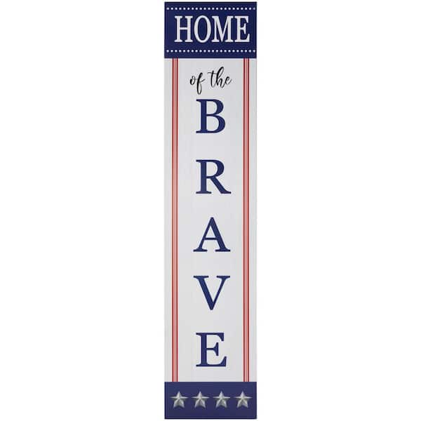 36 in. Home of the Brave Patriotic Wooden Porch Board Sign Decoration