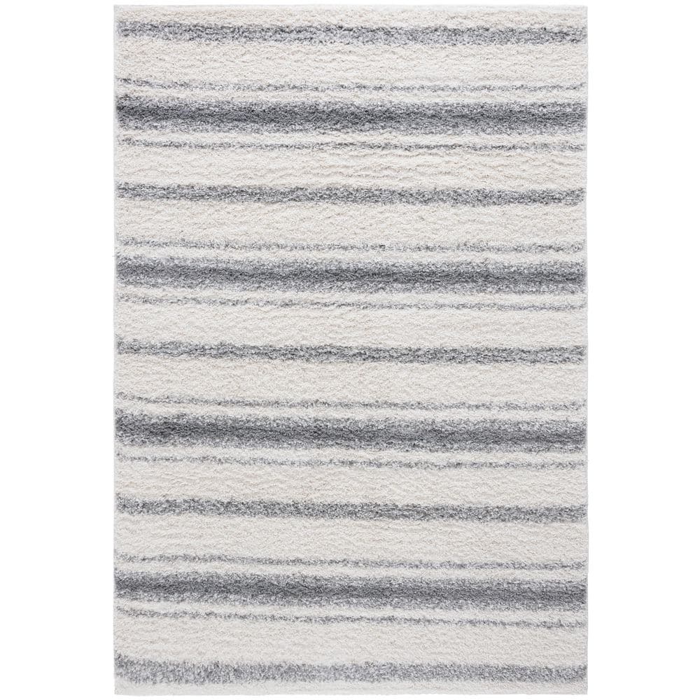 Ivory and Grey Tufted Stripe Shag Rug, 4' x 6'