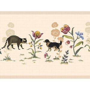 Falkirk Dandy II Brown Green Dogs and Flowers Nature Peel and Stick Wallpaper Border