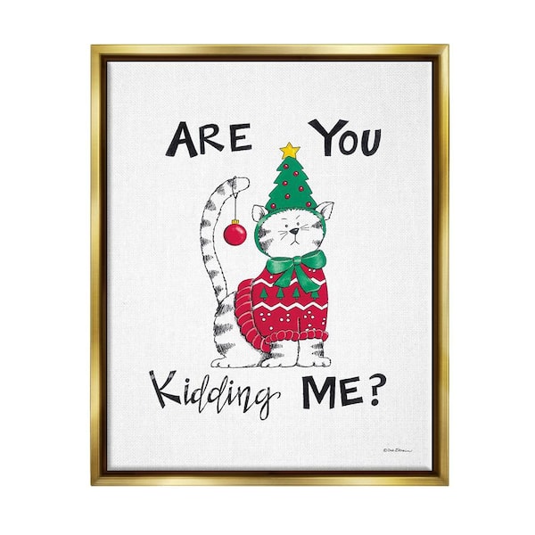 Stupell Industries Cat in Christmas Costume by Deb Strain 1-Piece Floater Frame Graphic Print Animal Poster Art Print 21 in. x 17 in.