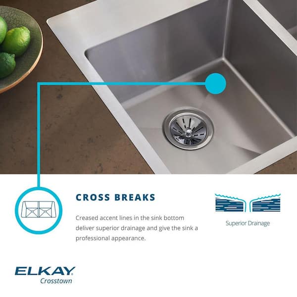 Elkay Crosstown Bowl Steel 2-Hole Sink with in. Bottom Home HDDB332292F Drop-In/Undermount The 33 Kitchen Grids - Depot Stainless Double