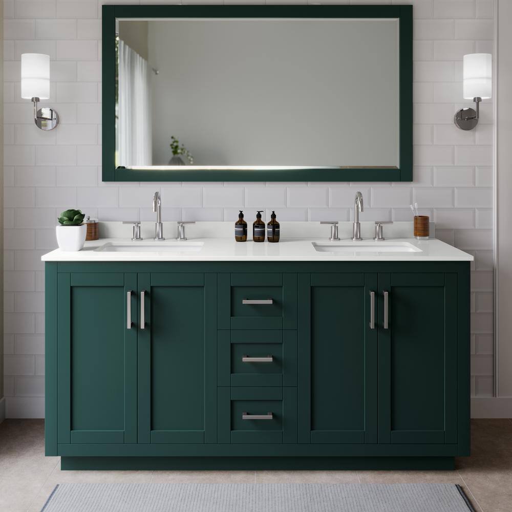 Miranda 66 in. W x 22 in. D x 33.75 in. H Double Bath Vanity in Green with White Quartz Top and 58 in. Mirror price history on PriceWatchPro