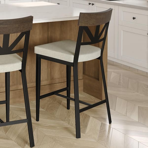 Amisco Clark 27 in. Light Beige PVC / Black Metal High Back Counter Stool