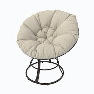 Brown Wicker Metal Frame Papasan Chair Outdoor Recliner with Beige Cushion