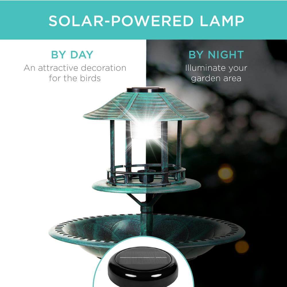Green Solar-Powered Bird Bath Fountain with Planter Base