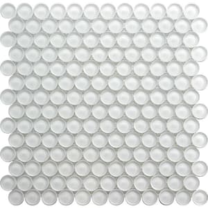 White 12 in. x 12 in. Penny Round Polished Glass Mosaic Tile (5-Pack) (5 sq. ft./Case)