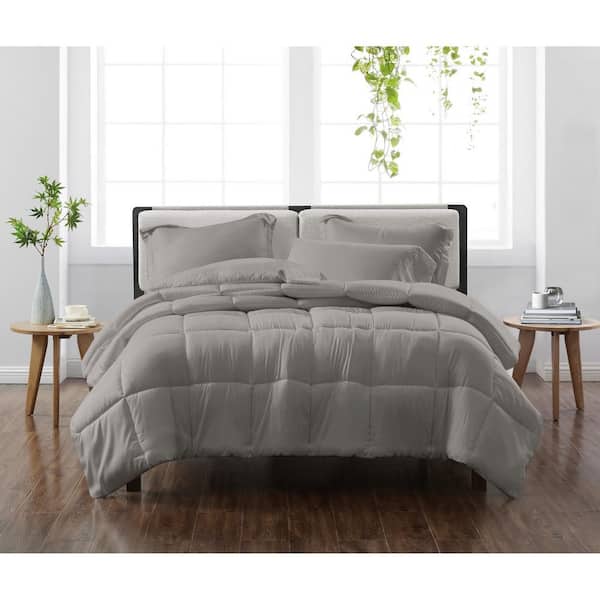 CANNON Solid Grey Full/Queen 3-Piece Comforter Set