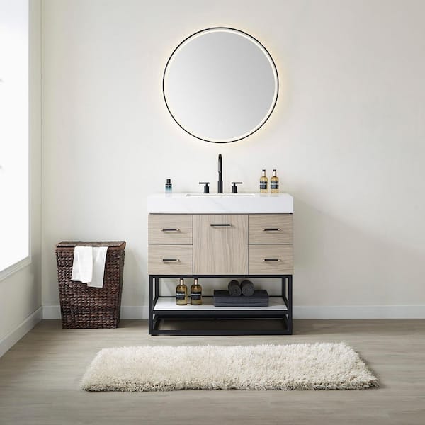 Toledo 36 in. W x 22 in. D x 34 in. H Bath Vanity in Light Walnut with White Composite Stone Top