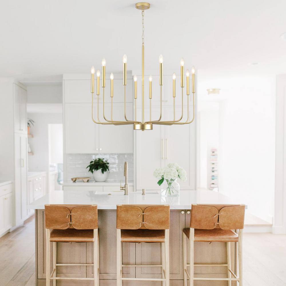 Gold 12-Light Linear Candle Metal Chandelier