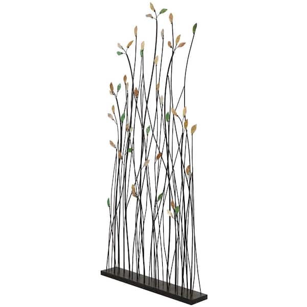 Litton Lane 5 in. x 60 in. Black Metal Leaf Sculpture with Black Base