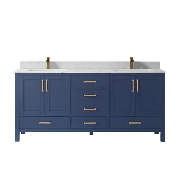 ROSWELL Shannon 72 in. Bath Vanity in Royal Blue with Composite Vanity Top in White with White Basin