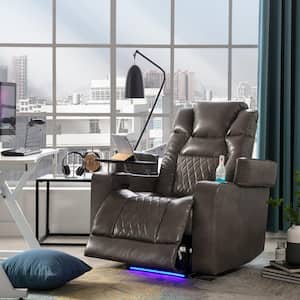 Gray Power Motion Recliner, Home Theater Seating with 2 Cup Holders,Swivel Tray Table, USB Charging Port and Arm Storage