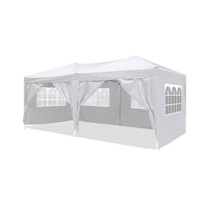 10 ft. x 20 ft. White Outdoor Portable Folding Wedding Party Pop Up Canopy Tent with 6 Removable Sidewalls and Carry Bag