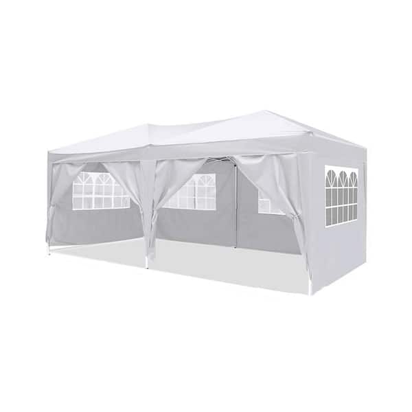 Amucolo 10 ft. x 20 ft. White Outdoor Portable Folding Wedding Party Pop Up Canopy Tent with 6 Removable Sidewalls and Carry Bag