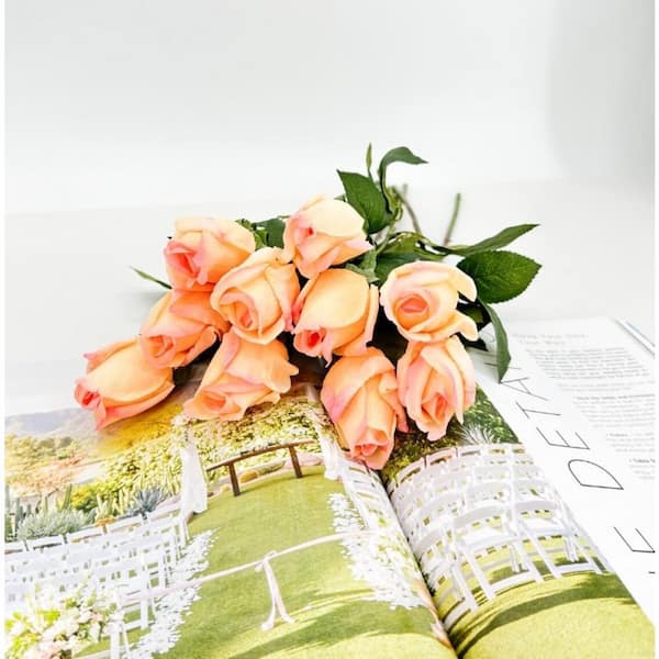 Larksilk 29.5 in. Pink Champagne Artificial Rose Bud Floral